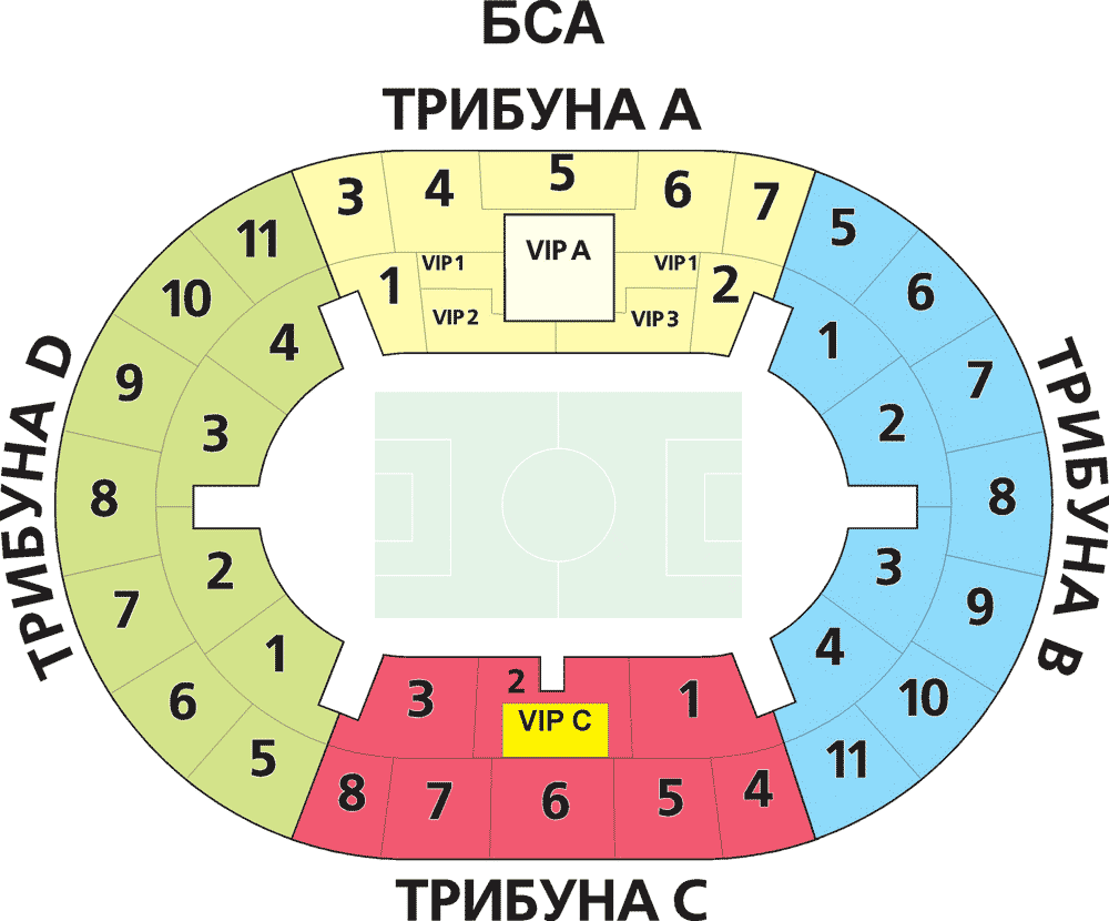 Схема лужников по секторам с местами бса